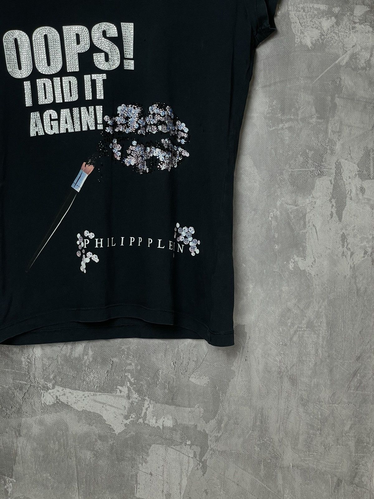 Philipp Plein Vintage Black Philipp Plein Tee Tank Top Crystals “oops” Size S / US 4 / IT 40 - 6 Thumbnail