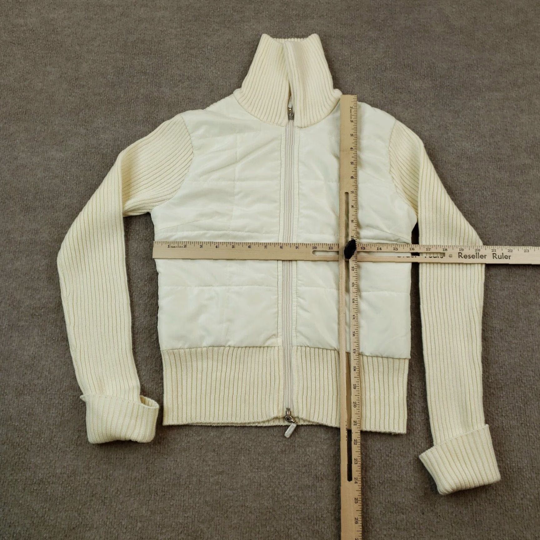 White House Black Market White House Black Market Womens Small Beige Full Zip Knit Jacket Size S / US 4 / IT 40 - 2 Thumbnail