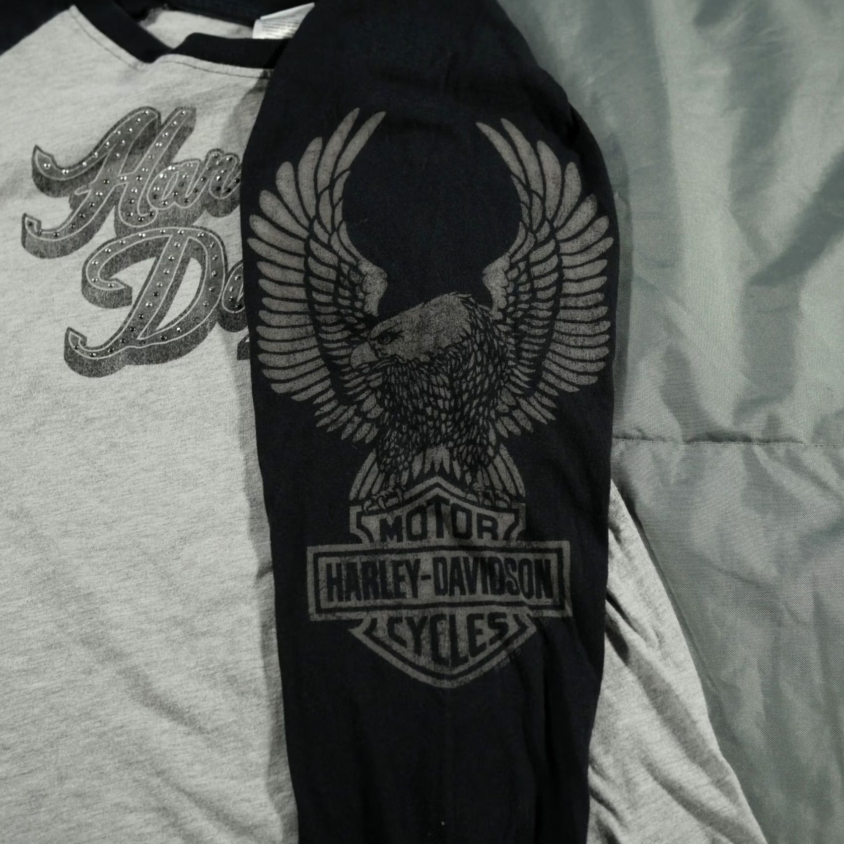 Harley Davidson Harley-Davidson Shirt Women Large Gray Spell Out Logo Embellished Tops Size L / US 10 / IT 46 - 6 Thumbnail