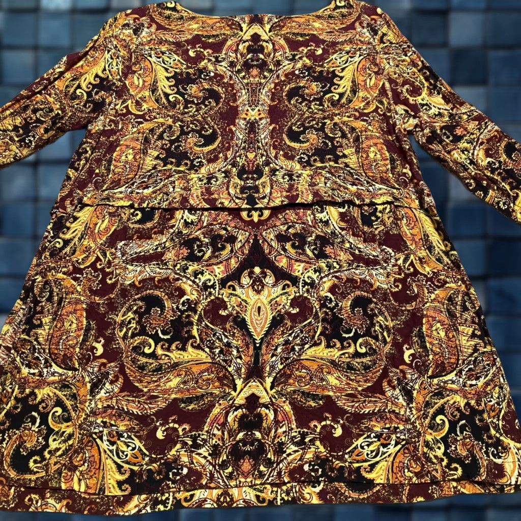 J. Jill J Jill Womens PL Petites Shirt Multicolor Paisley Boat Neck Tunic Long Sleeve Blouse Size L / US 10 / IT 46 - 1 Thumbnail