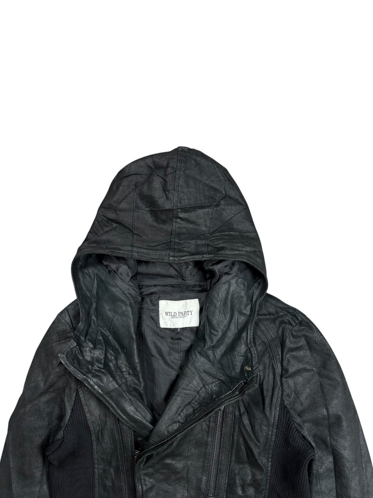 Ekam 2000s Wild Party - Asymetrical Zip Hooded Leather Jacket Size US M / EU 48-50 / 2 - 6 Thumbnail