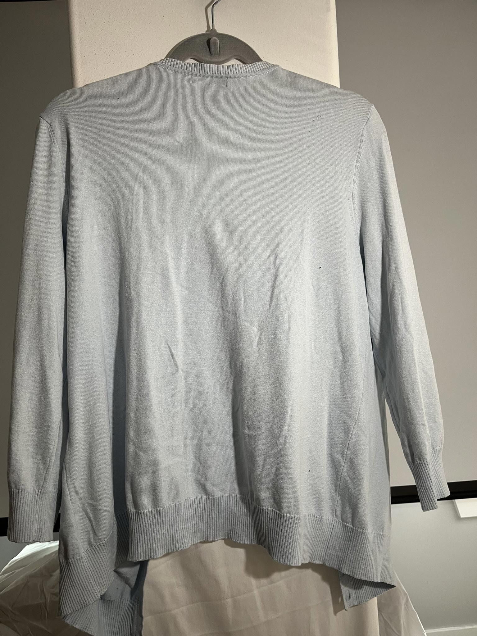 Designer Elegant Light Blue Silk Blend Cardigan by New York & Company Size L / US 10 / IT 46 - 3 Thumbnail