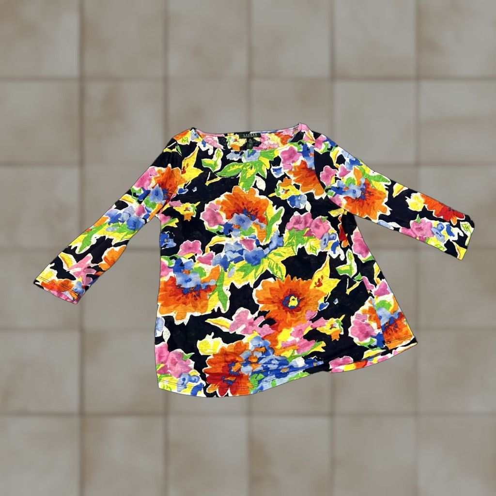Ralph Lauren Lauren Ralph Lauren Shirt Womens Medium Multicolor Floral 3/4 Sleeve Tunic Top Size M / US 6-8 / IT 42-44 - 1 Thumbnail