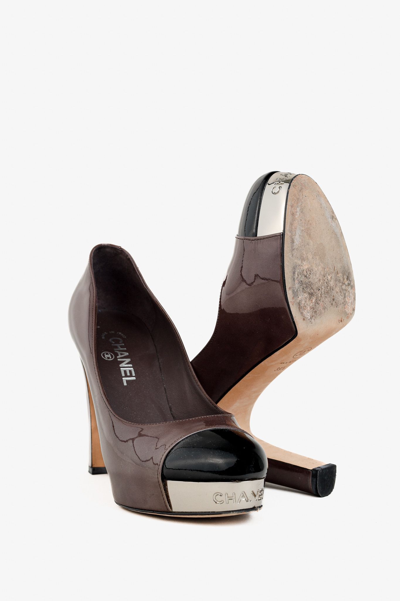 Chanel Chanel Brown Patent Leather Mirror Platform Pumps Size US 9 / IT 39 - 4 Thumbnail