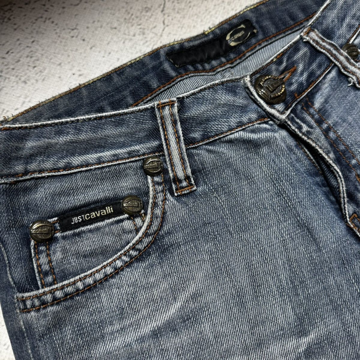 Just Cavalli just cavalli flared distressed jeans with big logo archive Size 29" - 10 Thumbnail