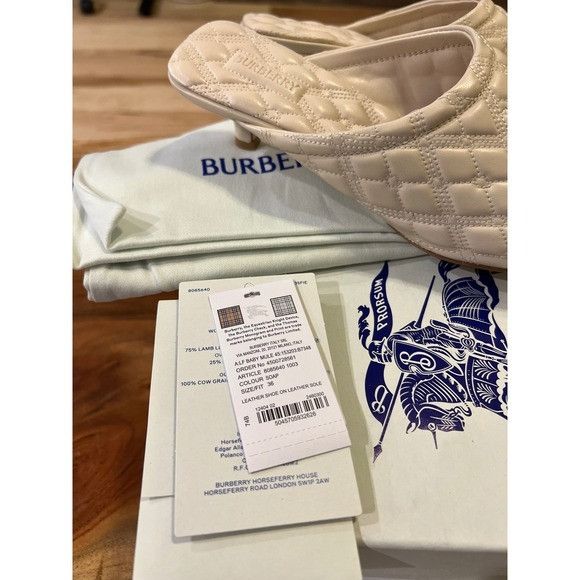 Burberry Alf Baby Mule Quilted Leather Heels Soap Ivory
