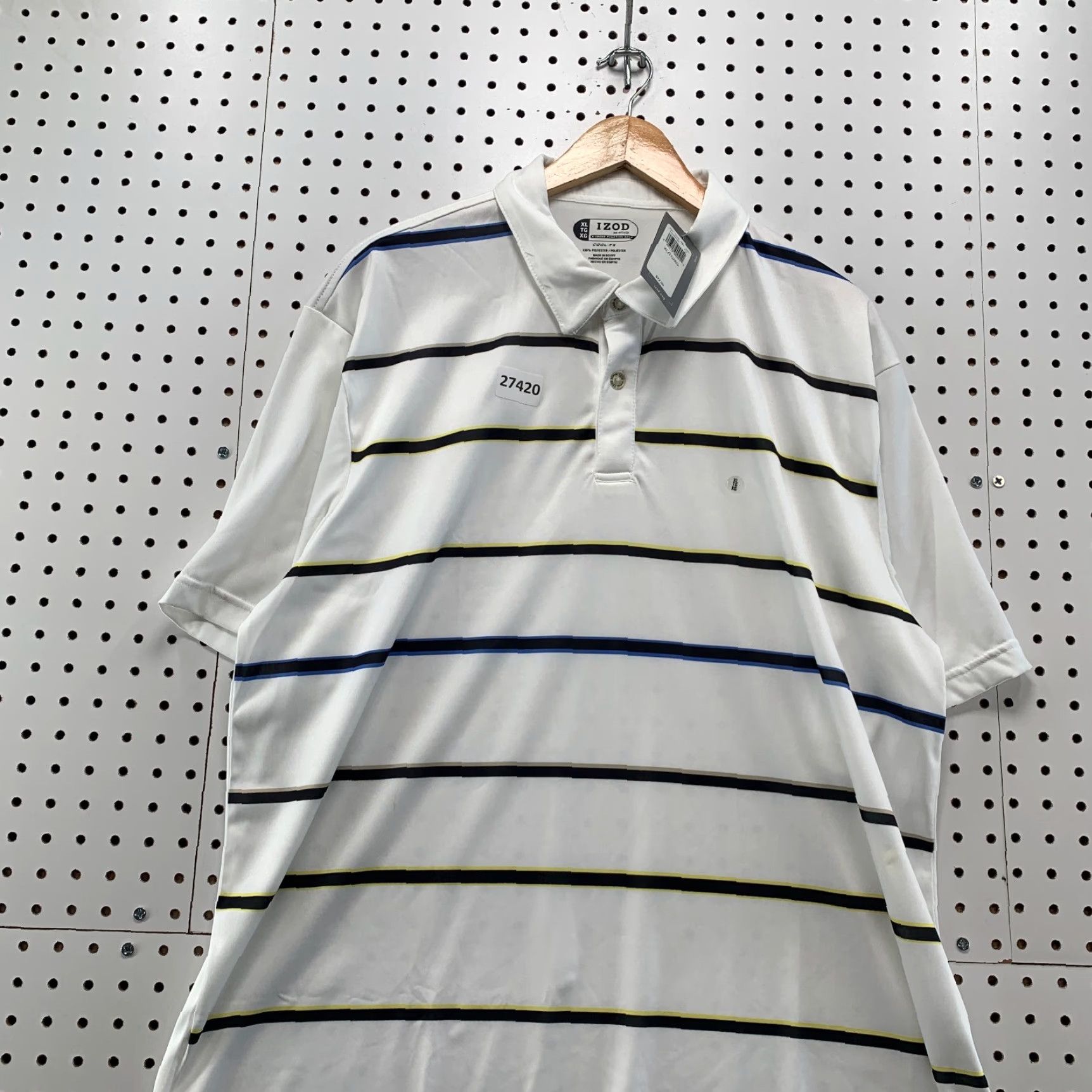 Izod VINTAGE IZOD Polo Shirt - White Striped Collared Golf Shirt - XL Men - 25x33 - NWT Size US XL / EU 56 / 4 - 6 Thumbnail