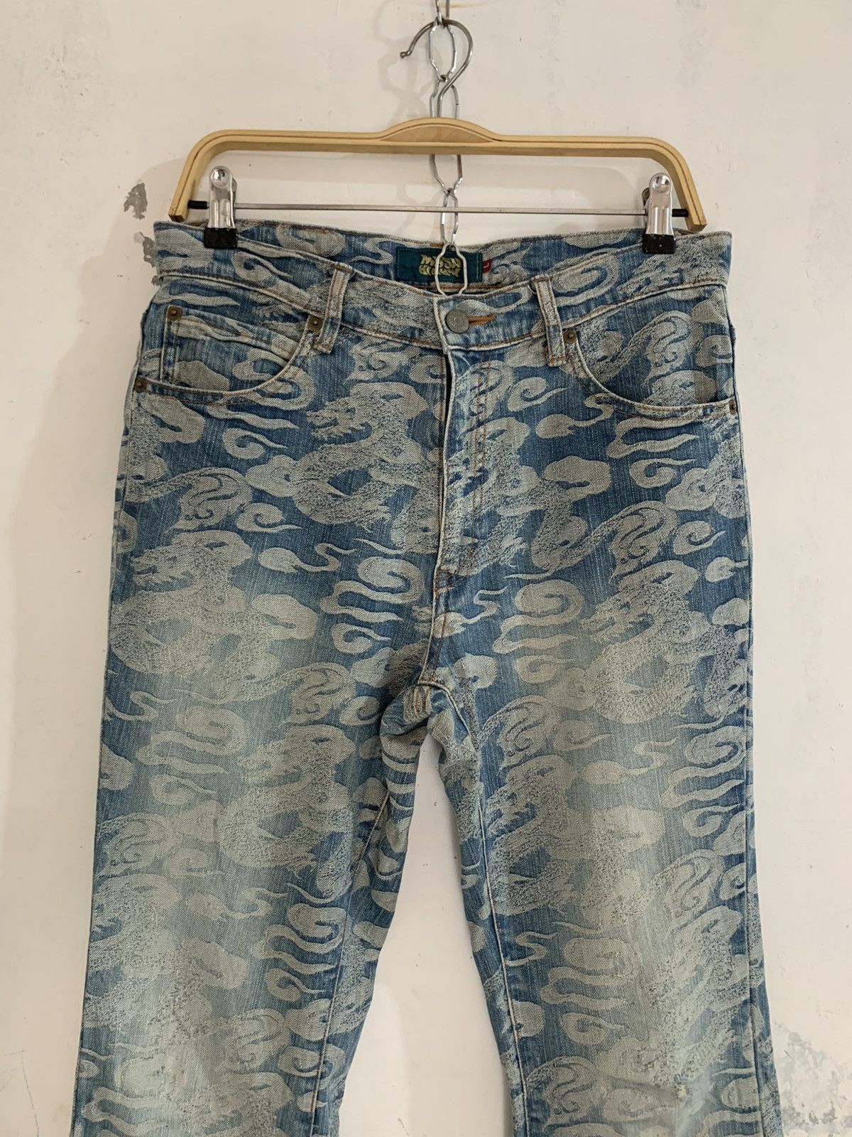 Japanese Brand Mash mania denim jacquard dragon flared pants Size US 32 / EU 48 - 3 Thumbnail
