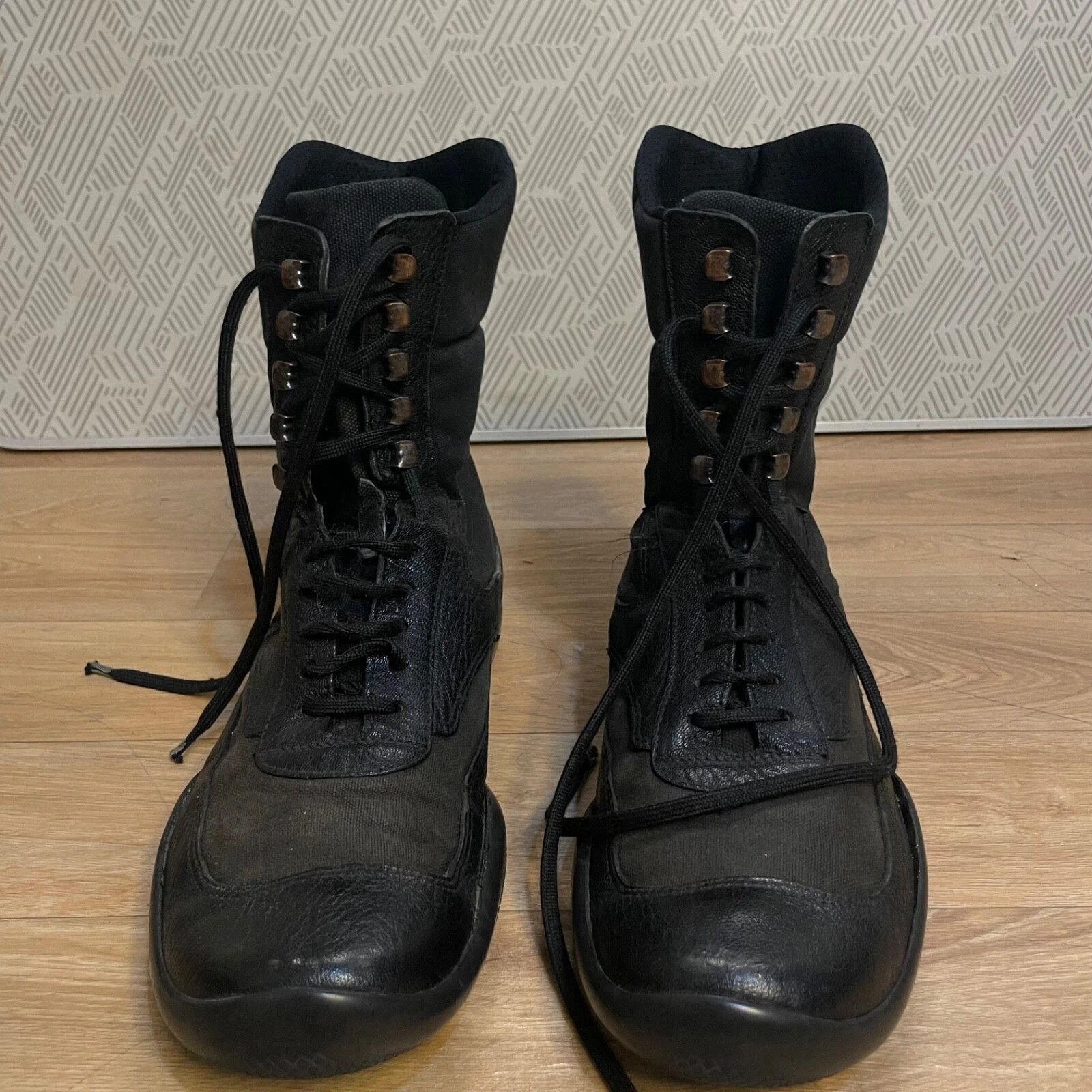 Prada PRADA BOXING Boots High Top Cup Motorcycle black leather Size US 12 / EU 45 - 2 Thumbnail