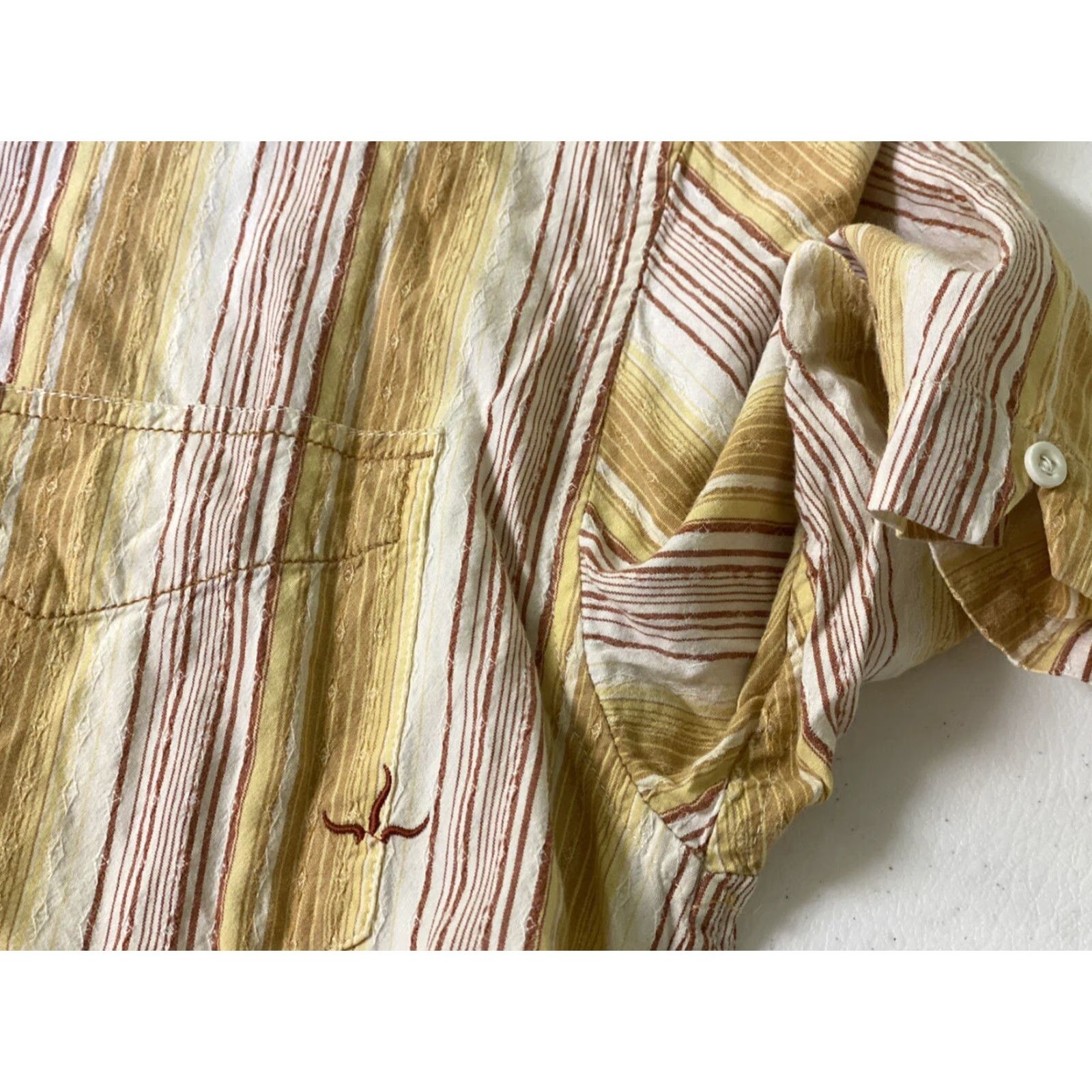 Prana Prana Mens Medium Gold Stripe Textured Short Sleeve Shirt Cotton Blend M Size US M / EU 48-50 / 2 - 4 Thumbnail