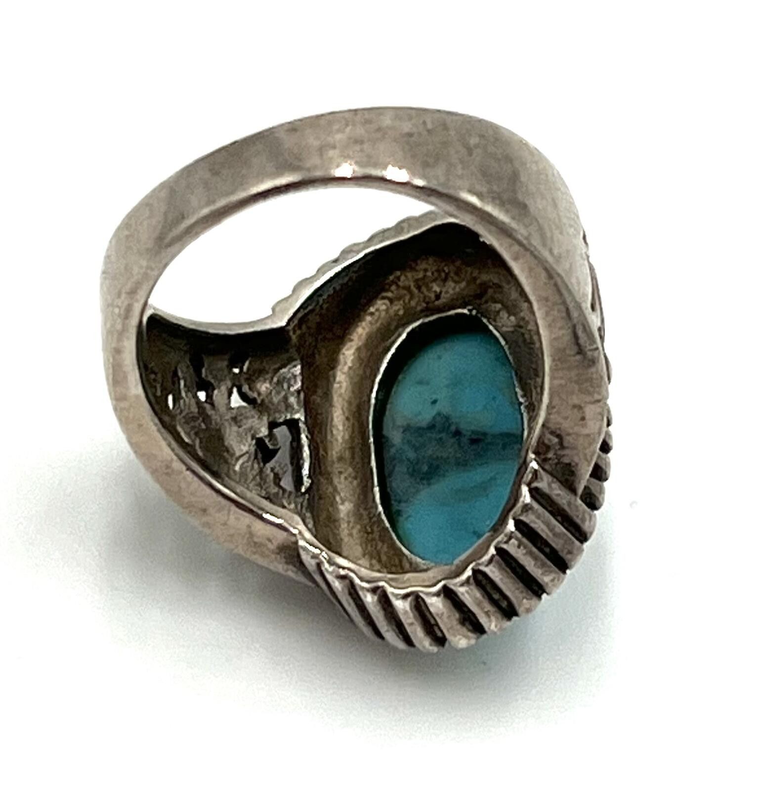 Other 925 Sterling Silver Turquoise Cabuchon Ornate Filigree Ring Size ONE SIZE - 3 Thumbnail