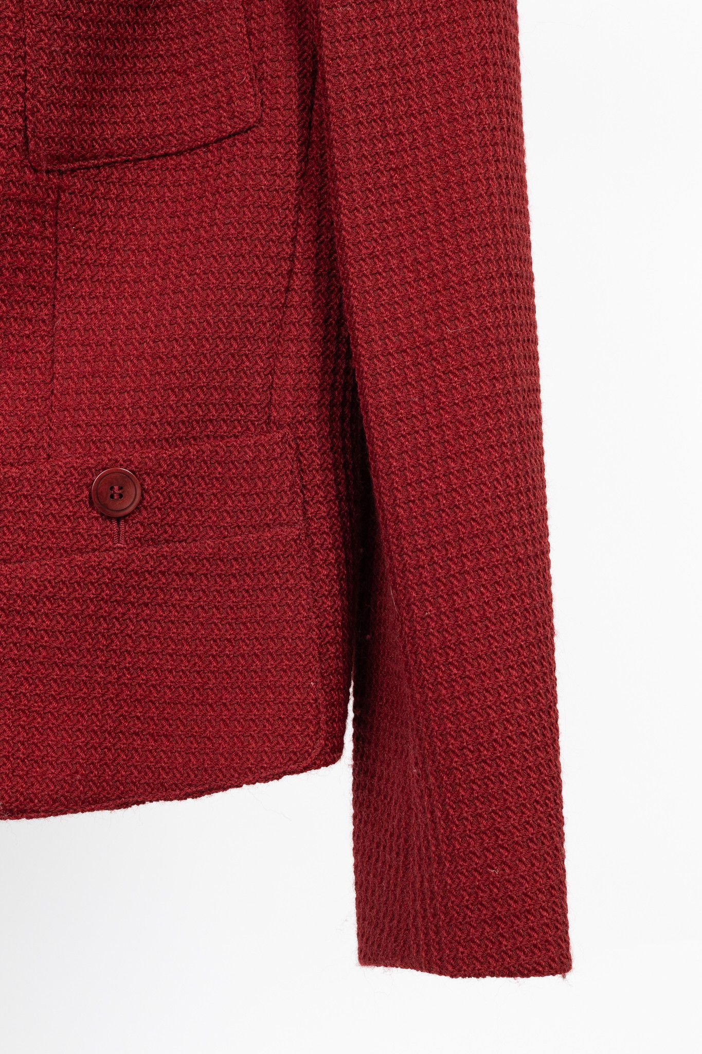 Donna Karan Donna Karan New York Red Wool Tweed Ruffle-Trim Blazer Size L / US 10 / IT 46 - 6 Thumbnail