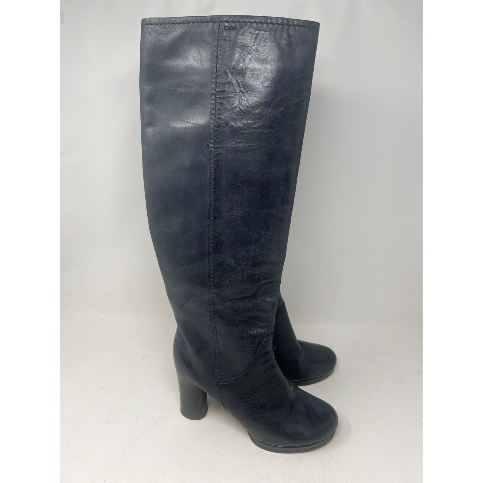 Chloe CHLOE Black Leather Wooden Heel Tall Boots, Size 39 Italy Size US 8.5 / IT 38.5 - 6 Thumbnail