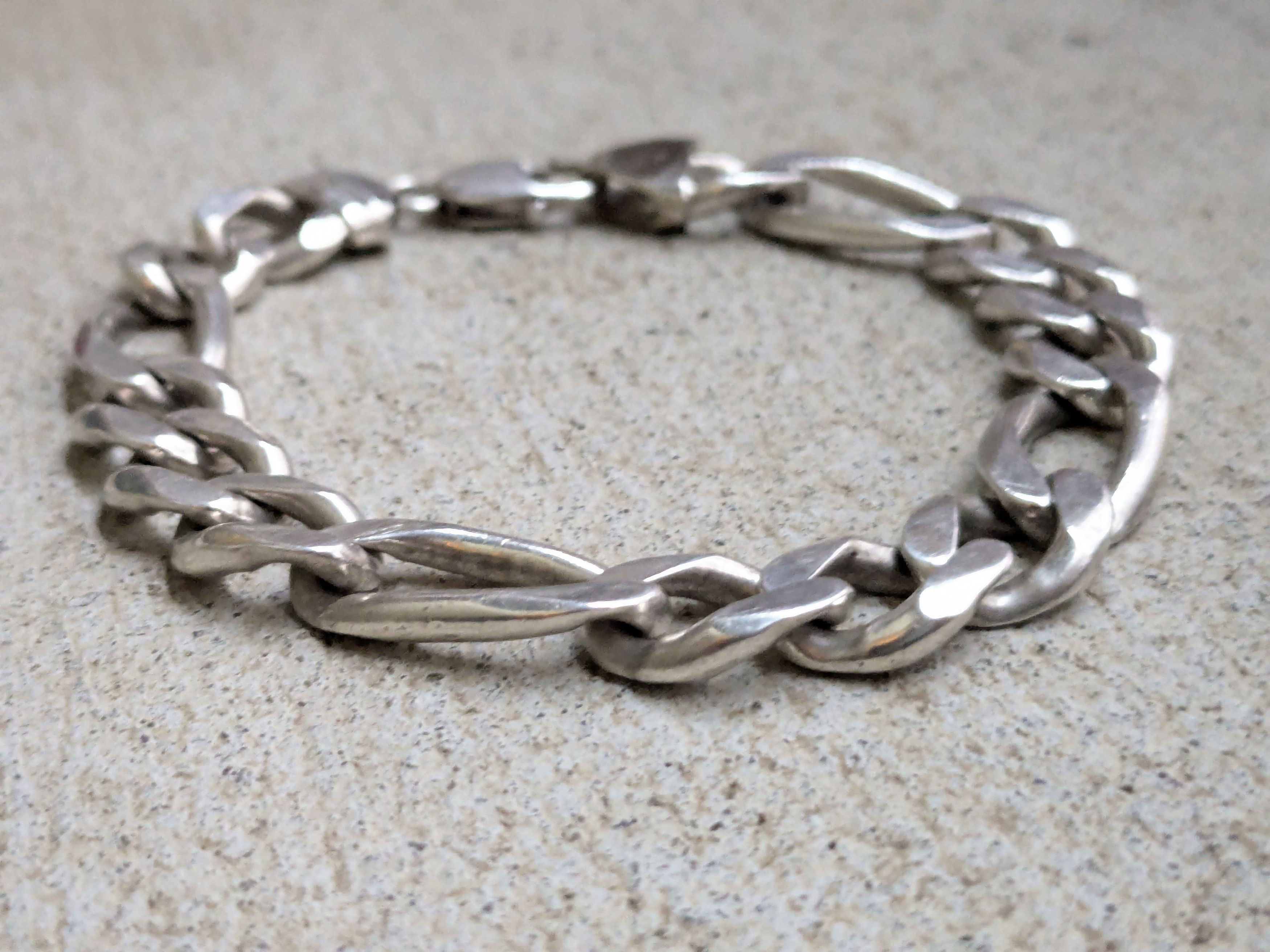 Jewelry Vintage Sterling Silver Bracelet Figaro Chunky Thick Punk Size ONE SIZE - 8 Thumbnail