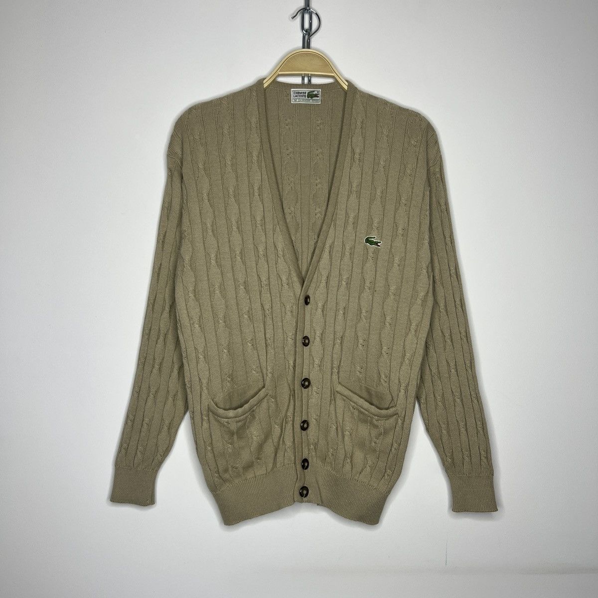 Lacoste × Vintage Vintage 90s Lacoste Knit Cardigan Sweater Cable Brown Beige Size US M / EU 48-50 / 2 - 2 Thumbnail