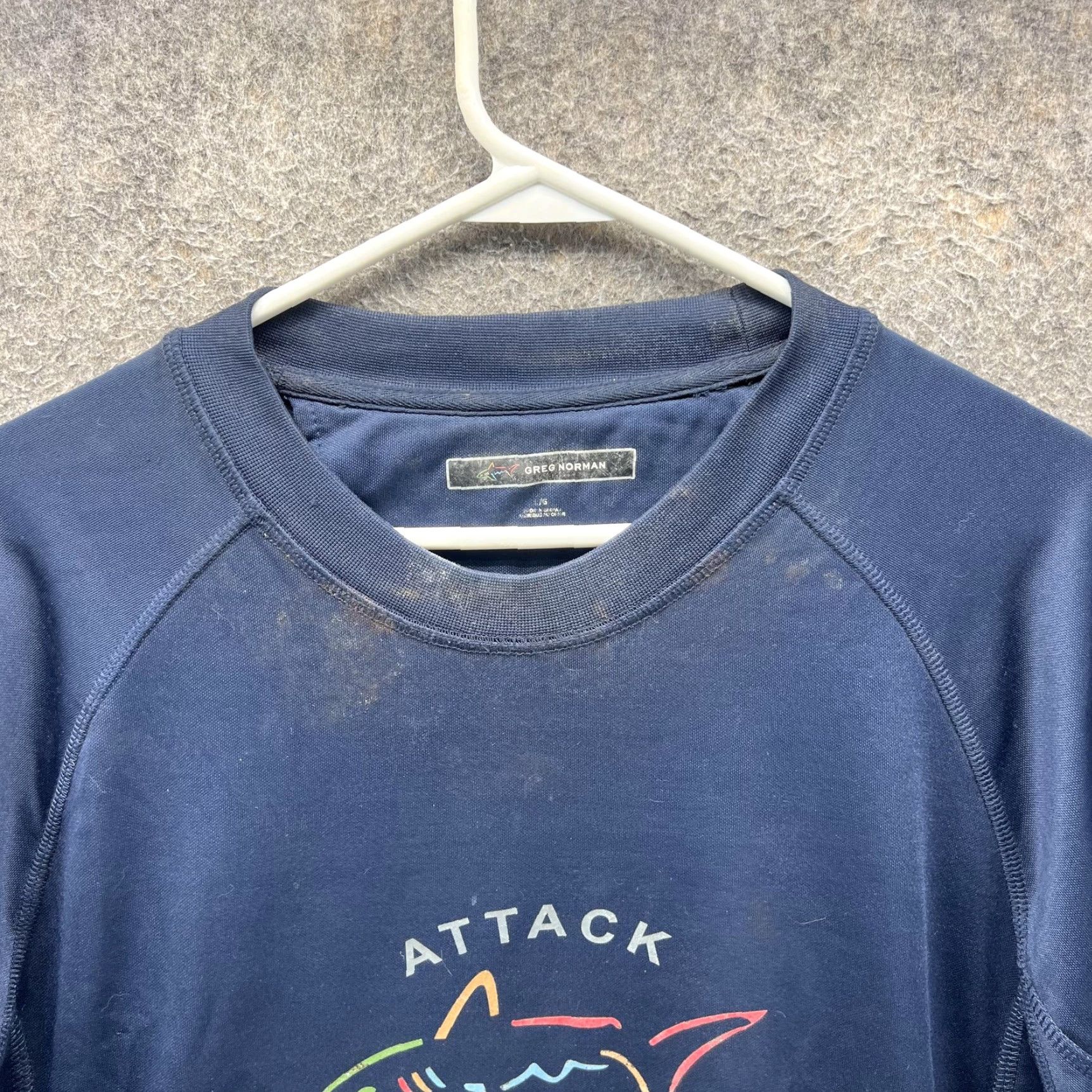 Vintage Greg Norman Sweatshirt Mens L Blue Attack Life Shark Golf Crewneck Pullover Size US L / EU 52-54 / 3 - 6 Thumbnail