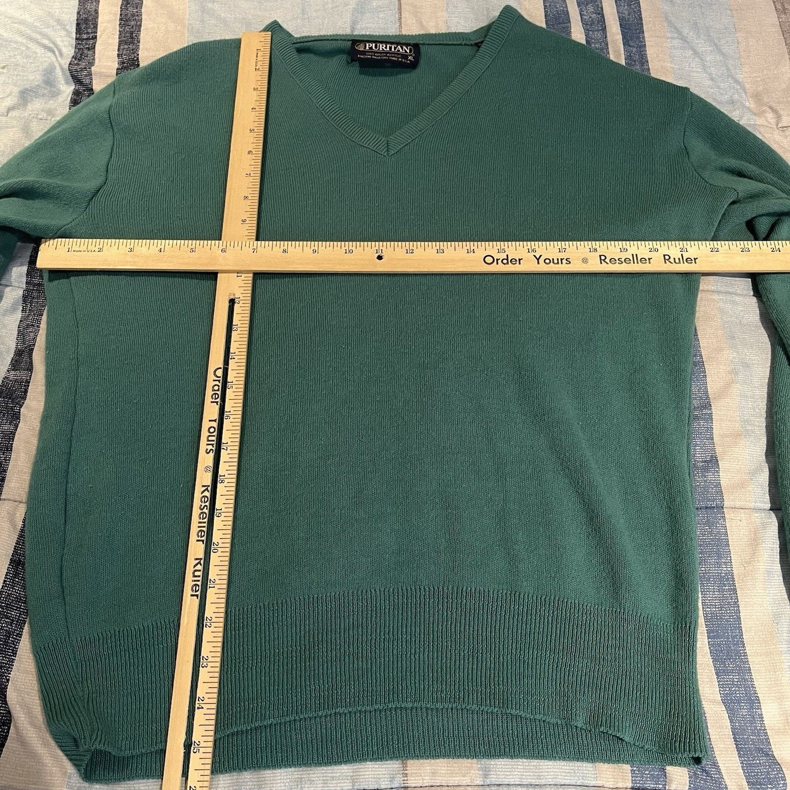 Puritan Puritan men's XL green v-neck 100% Orlon sweater made in USA Size US XL / EU 56 / 4 - 3 Thumbnail