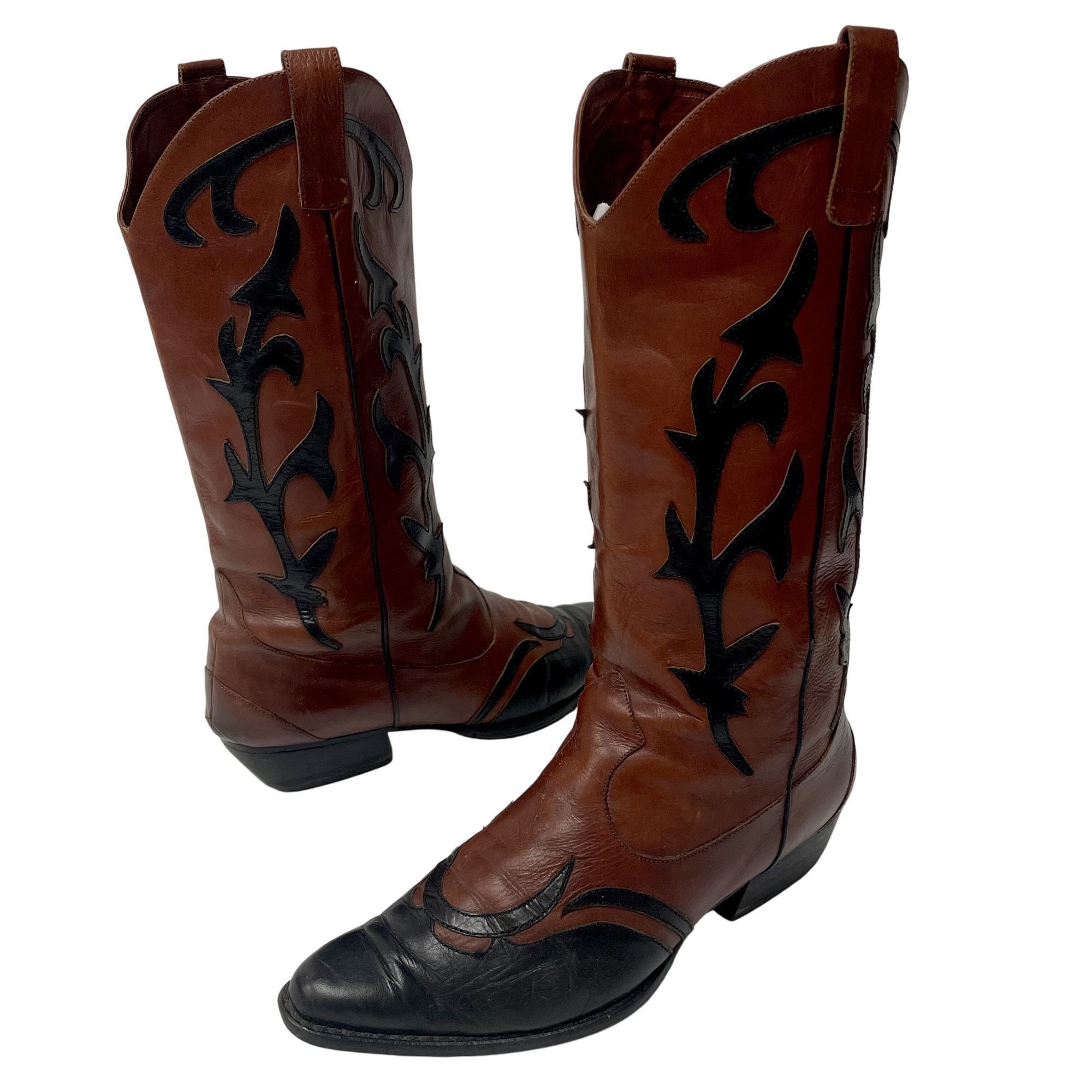 Other Vtg Van Eli Leather Cowboy Western Black Wingtip RODEO Boots Size US 6 / IT 36 - 1 Thumbnail