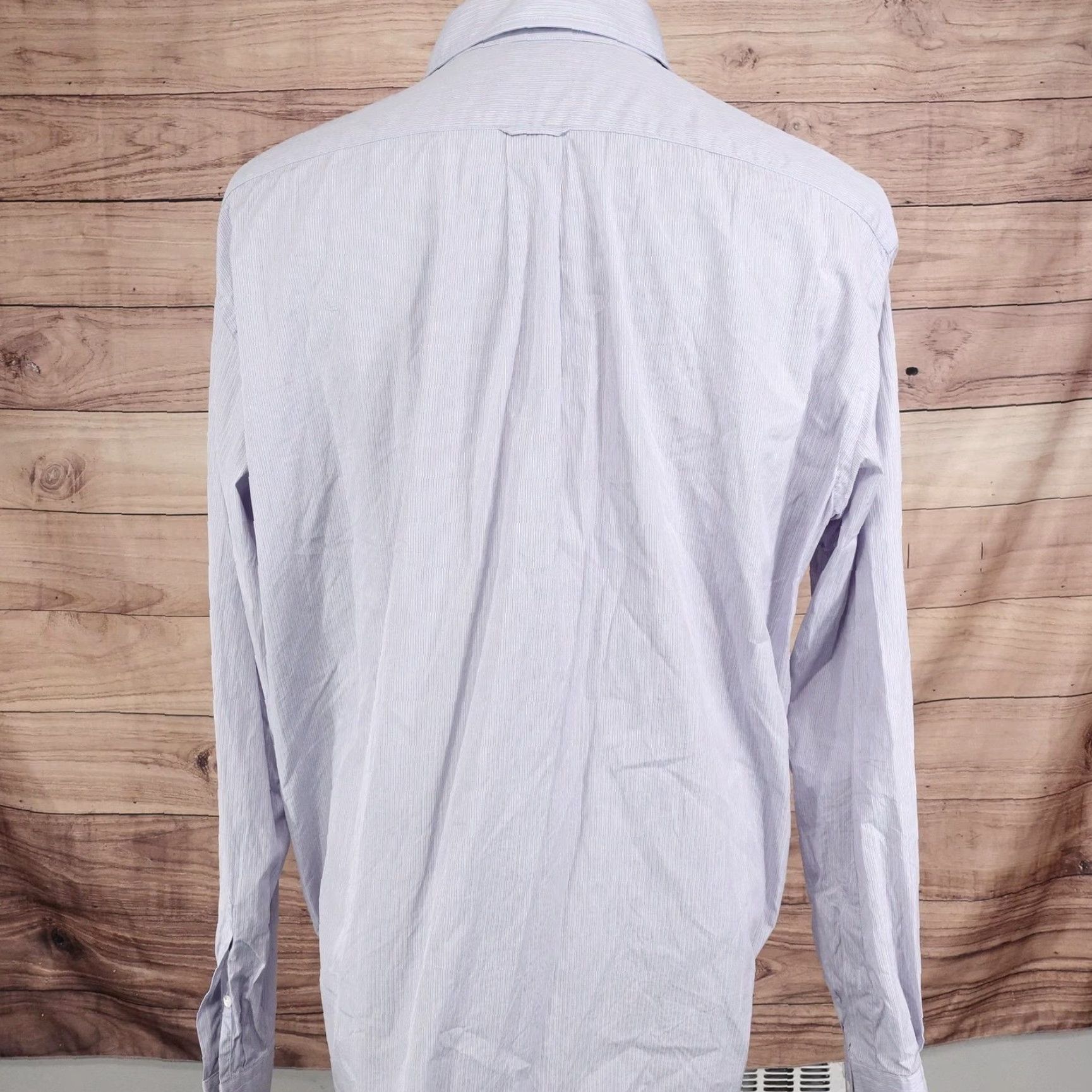 Faconnable VINTAGE Faconnable Dress Shirt Mens XL Blue Pinstripe Cotton Button Front Classic Size 46R - 5 Thumbnail