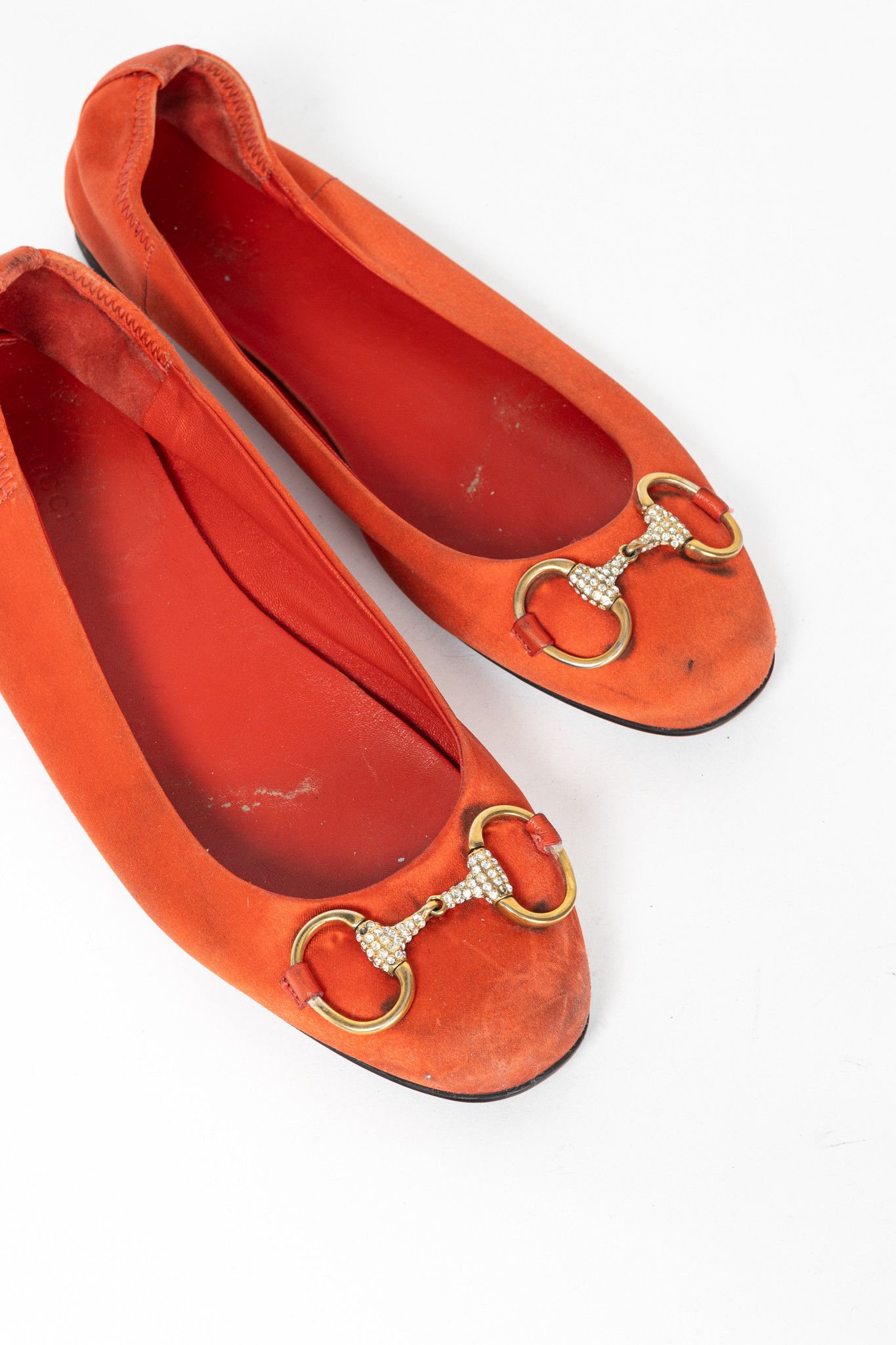 Gucci Gucci Orange Satin Crystal-Horsebit Ballet Flats Size US 8.5 / IT 38.5 - 7 Thumbnail