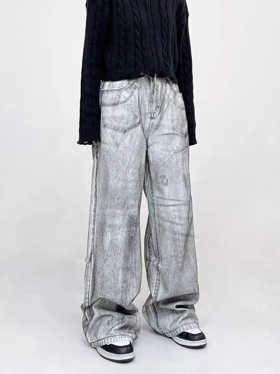 Japanese Brand High street tie-dye washed dirty white baggy jeans Size US 32 / EU 48 - 3 Thumbnail