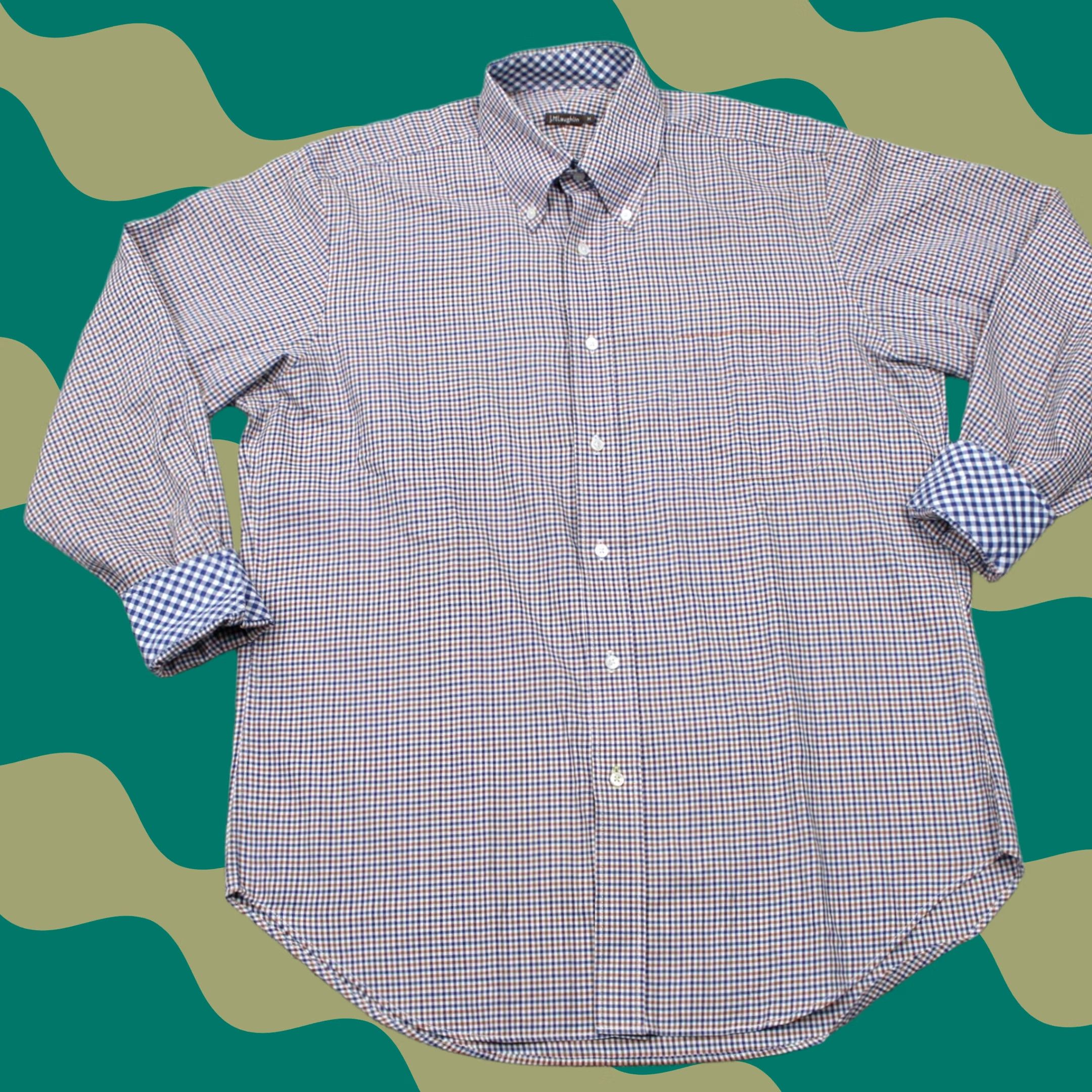 J.McLaughlin J McLaughlin Shirt Mens Medium Blue/Orange Flip Cuff Long Sleeve Button-Up Plaid Cotton Classic Preppy Modern Comfort Men’s Regular Blue Size US M / EU 48-50 / 2 - 1 Thumbnail