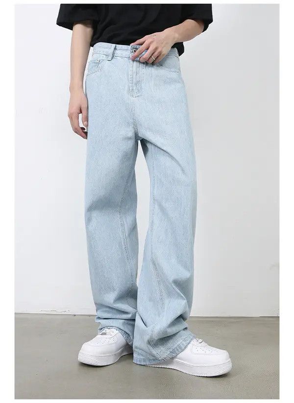 VIBE Retro light blue men's loose washed all-match straight jeans Size US 32 / EU 48 - 2 Thumbnail