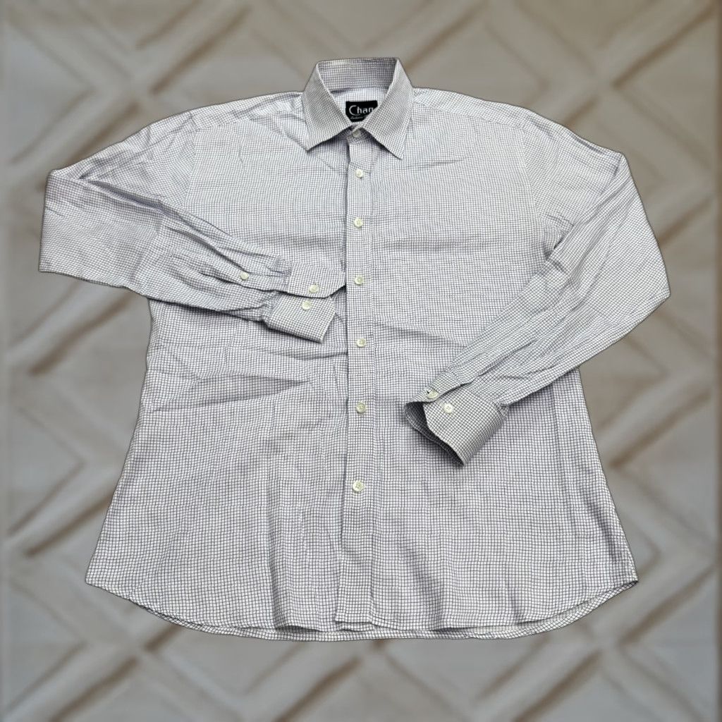 Vintage Chan Dress Shirt Mens Large Blue White Check Button Down Career Shirt Size 42R - 1 Thumbnail
