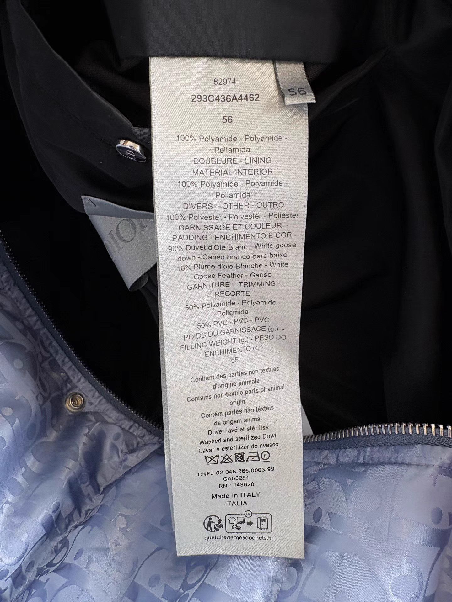 Dior DIOR New Blue Oblique All-Over Logo Lapel Down Jacket Size US XL / EU 56 / 4 - 5 Thumbnail