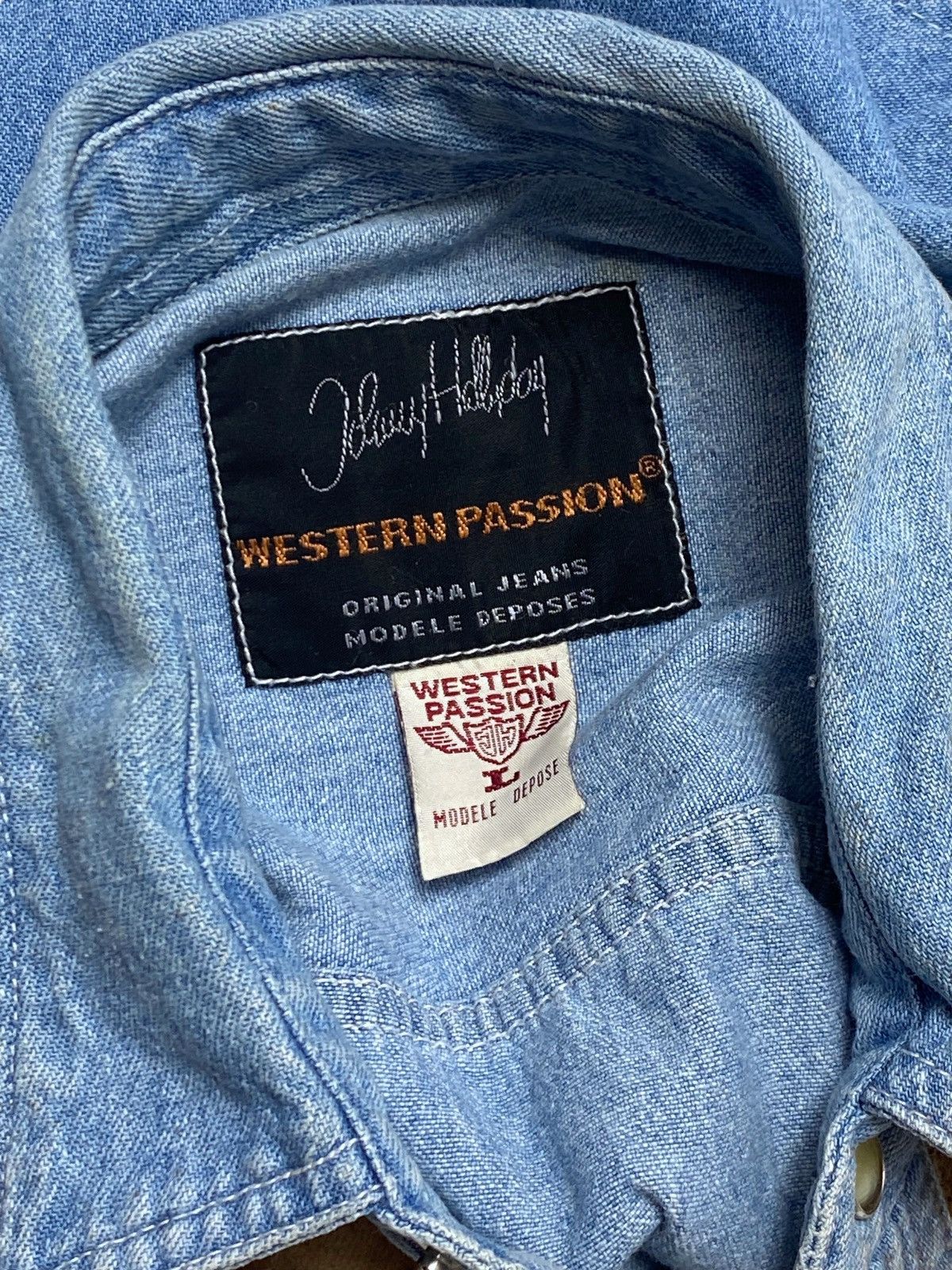 Vintage 90s Vintage JOHNNY HALLYDAY Denim Cowboy Style Shirt Size US L / EU 52-54 / 3 - 4 Thumbnail