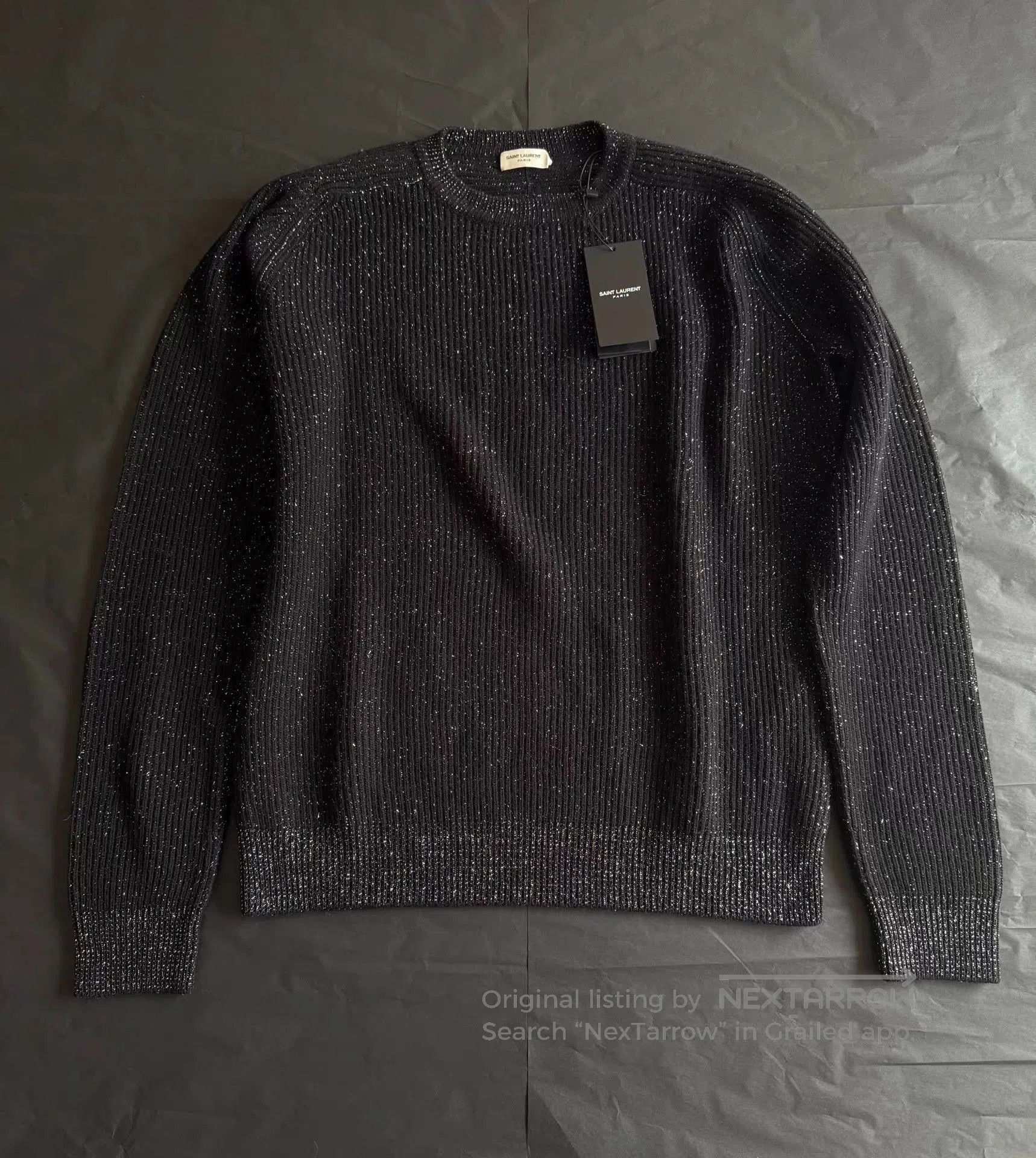 Saint Laurent Paris Black Sparkle Ribbed Knit Sweater. Size US L / EU 52-54 / 3 - 2 Thumbnail
