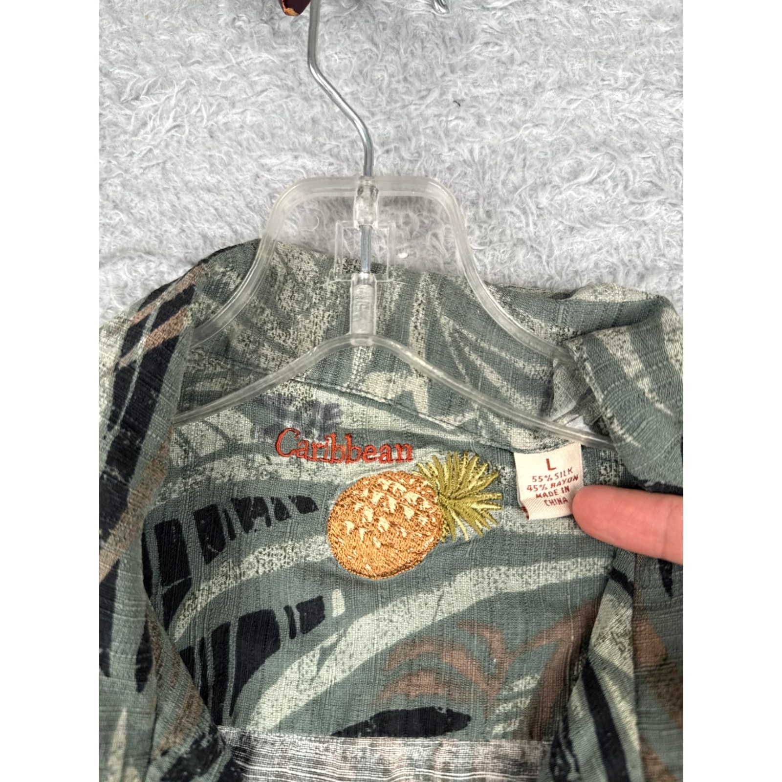 Vintage Caribbean Shirt Men Large Green Floral Palm Leaf Silk Rayon Hawaiian Button-Up Short Sleeve Size US L / EU 52-54 / 3 - 6 Thumbnail