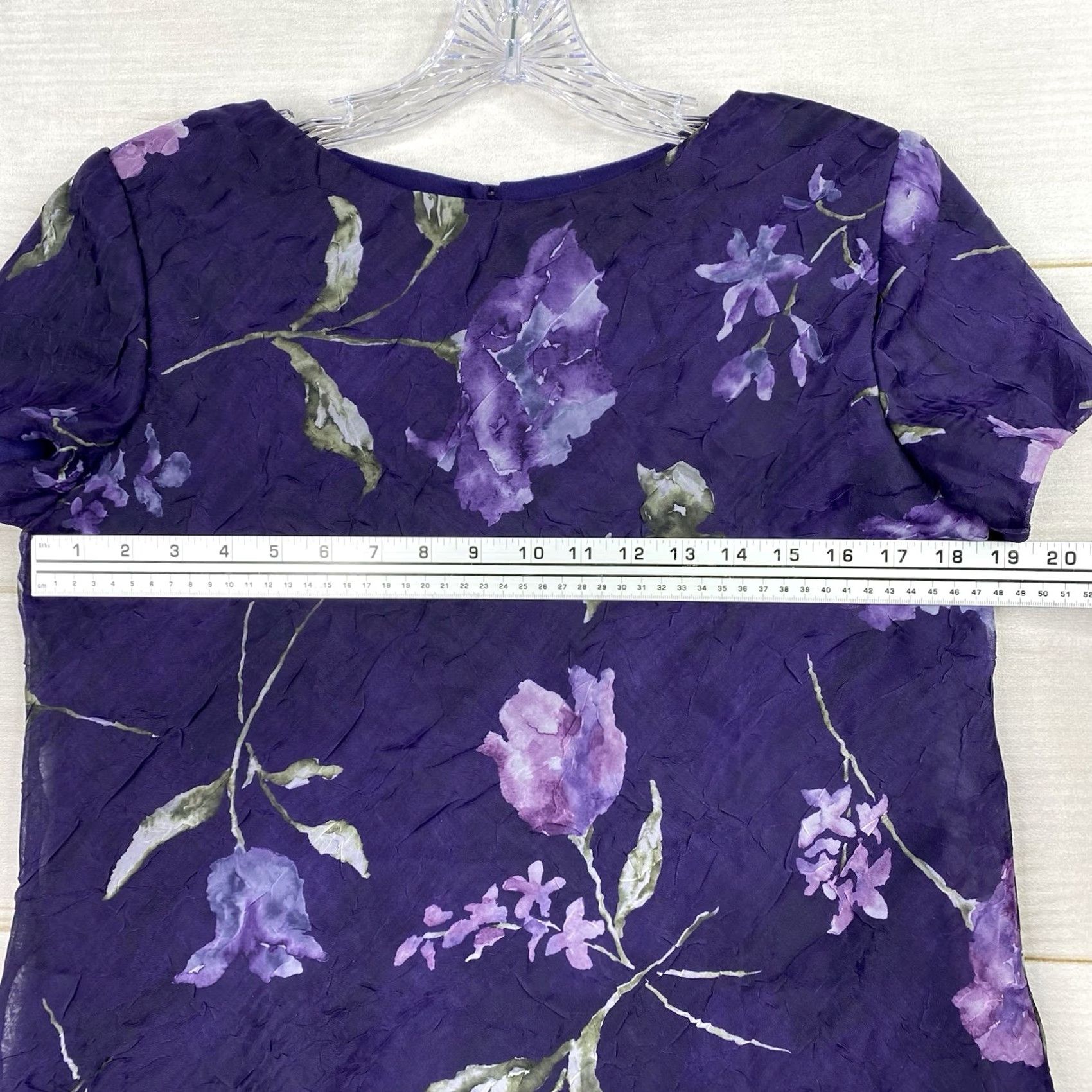 Vintage VINTAGE Jessica Howard Blouse Shirt Purple Floral Print Lined Short Sleeve Round Neck 90s Flower Womens Size L / US 10 / IT 46 - 7 Thumbnail