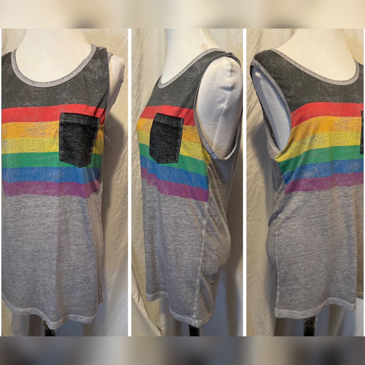 Vintage Vintage, Sheer, Rainbow Striped, Sleeveless Muscle Tank Size US S / EU 44-46 / 1 - 9 Thumbnail