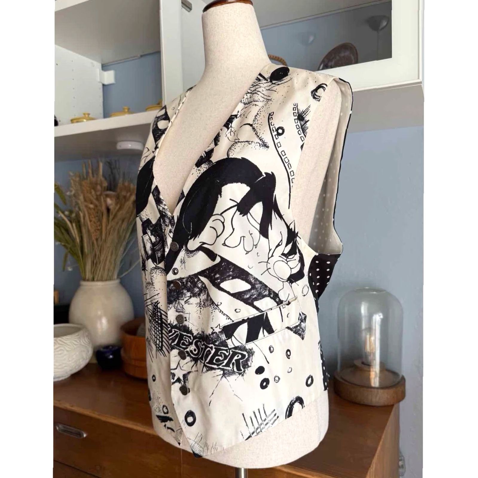 Vintage VINTAGE Iceberg Sylvester Cat Vest Warner Bros Silk Blend White Black M Size US M / EU 48-50 / 2 - 2 Thumbnail