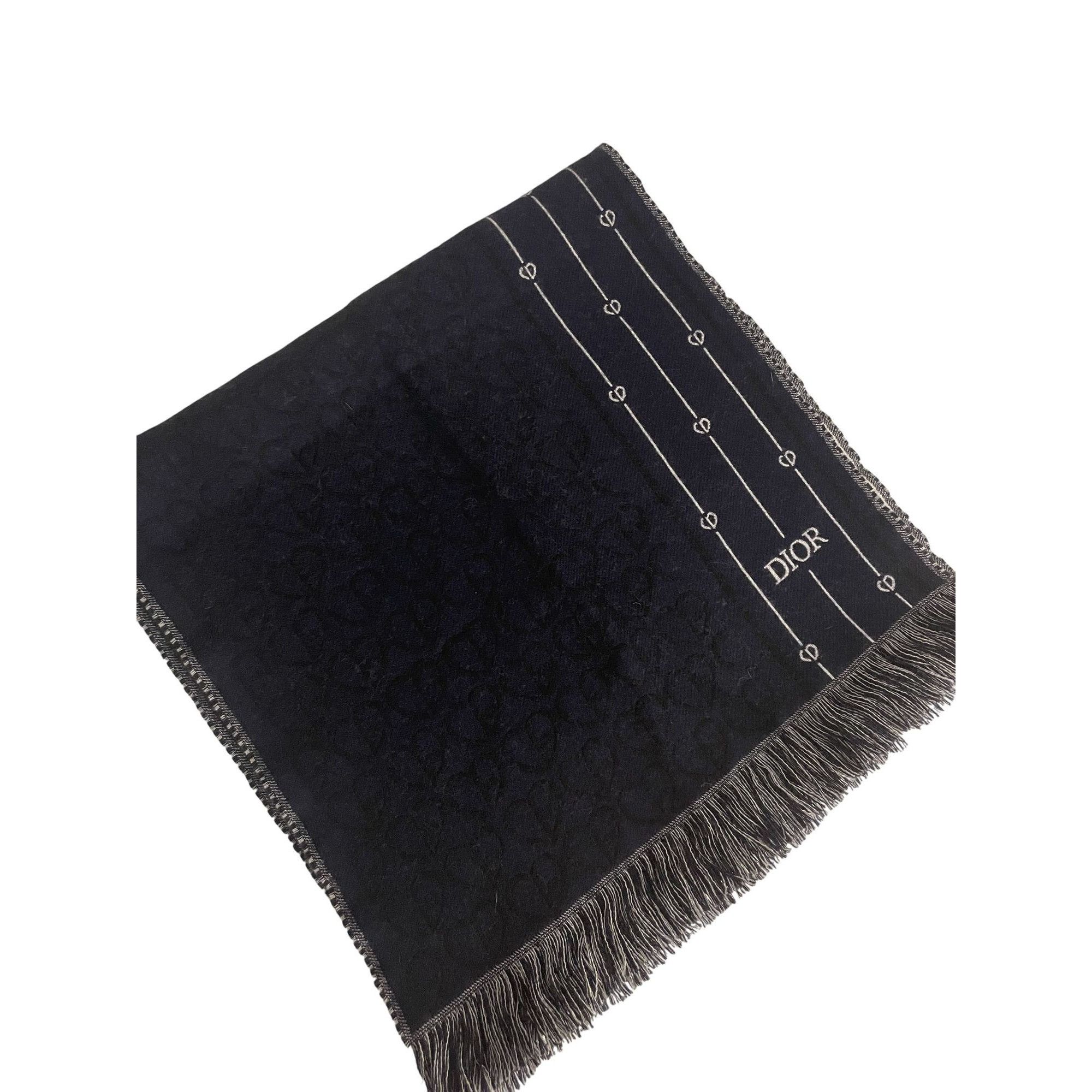Dior Christian Dior Black Wool Scarf W/ Monogram Pattern & Fringe Size ONE SIZE - 2 Thumbnail