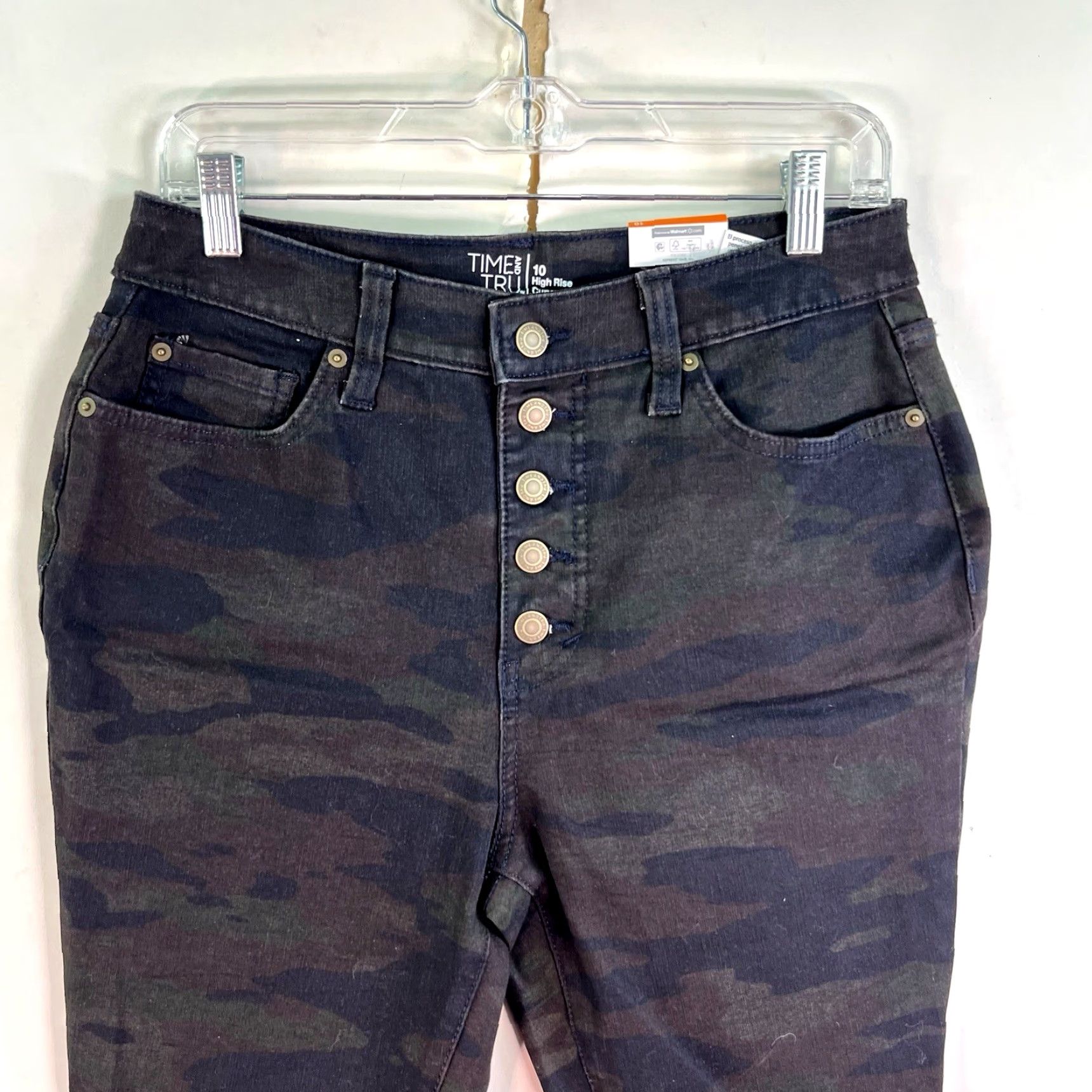 Vintage Time & Tru Jeans Womens High Rise Curvy Button Fly Camo Denim 10 31X29 Vintage No 90s Army Camouflage Pockets Stretch Dark Wash Size 32" / US 10 / IT 46 - 2 Thumbnail