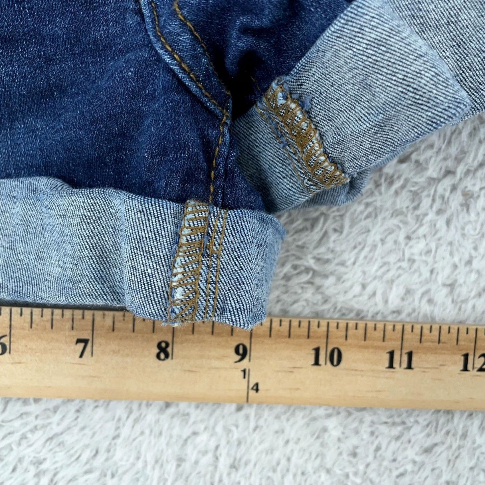 Vintage KanCan Womens 25 3/25 Blue Distressed Cuffed Stretch Denim Jean Dark Wash Shorts Size 42" / US 20 - 5 Thumbnail