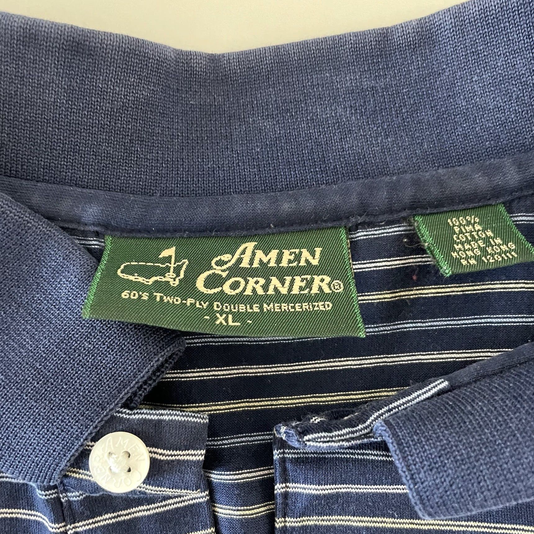 Vintage Amen Corner Masters Polo Shirt Striped Short Sleeve Button-Up XL Blue Mens Polo Shirt Size US XL / EU 56 / 4 - 2 Thumbnail
