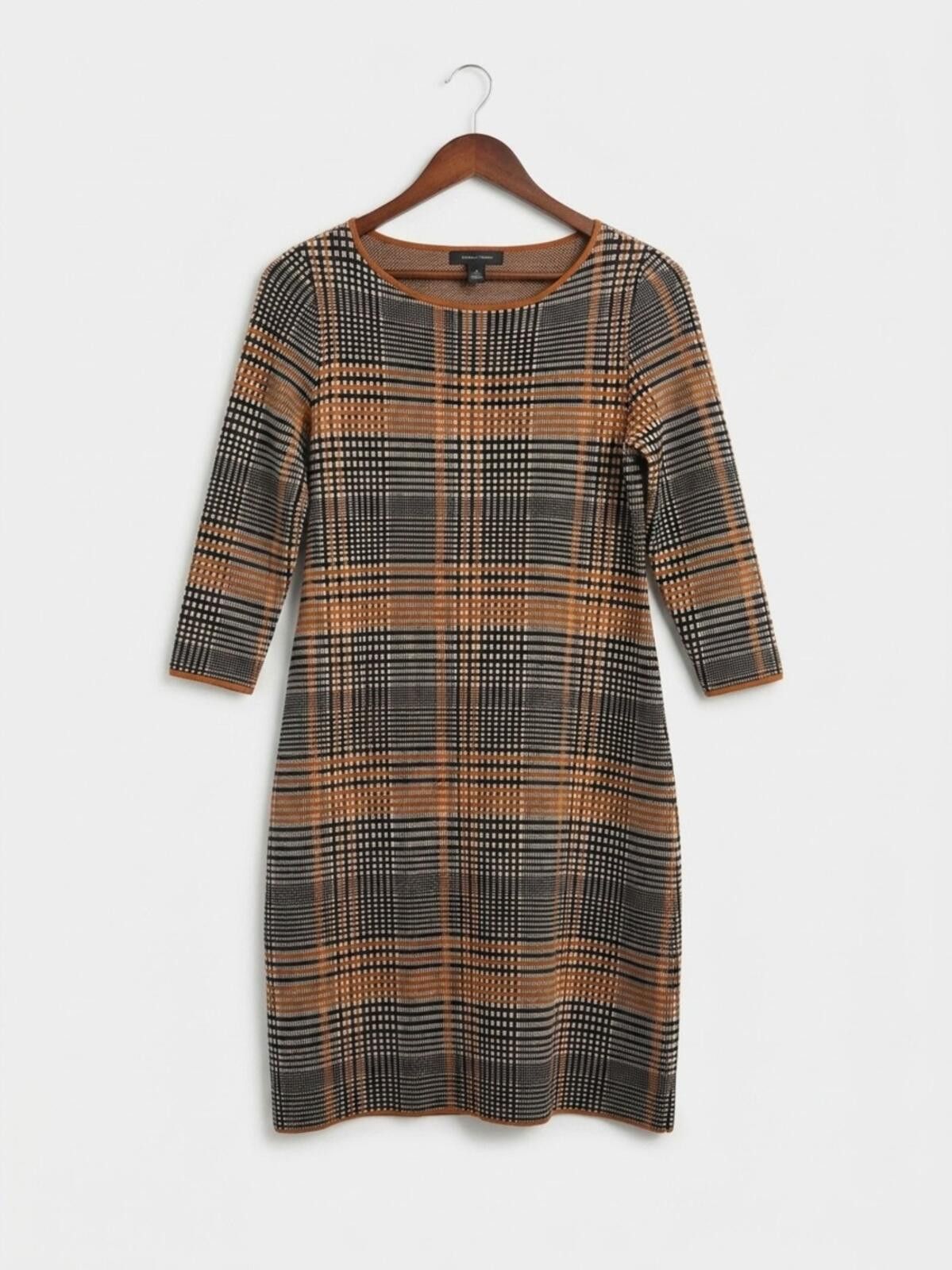 Ann Taylor Ann Taylor Plaid Long Sleeve Sheath Dress in Tan and Black Size M / US 6-8 / IT 42-44 - 1 Thumbnail