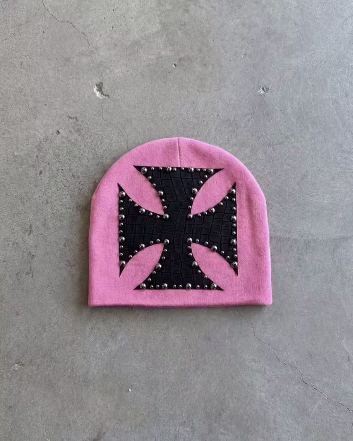 Other Gothic Trendy Cross Y2k Pink Beanie Hat Size ONE SIZE - 1 Thumbnail