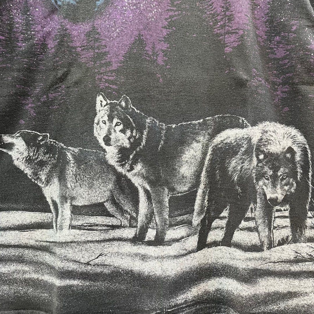 Vintage 1991 SAN SEGAL AOP Wolf Faded Tee Size US M / EU 48-50 / 2 - 6 Thumbnail