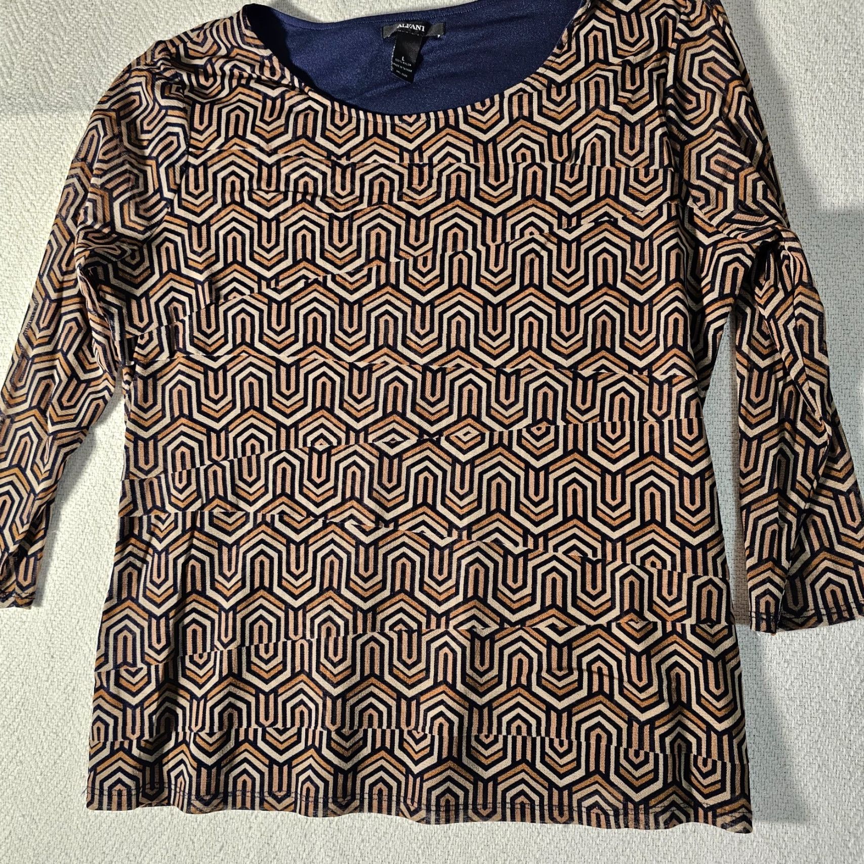 Alfani Alfani Blouse Adult Medium Brown Geometric Nylon Pullover Ruffle Casual Womens Size M / US 6-8 / IT 42-44 - 5 Thumbnail