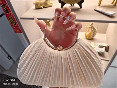 Other Satin Ruched Evening Bag – Ring Handle Party Clutch Size ONE SIZE - 1 Thumbnail