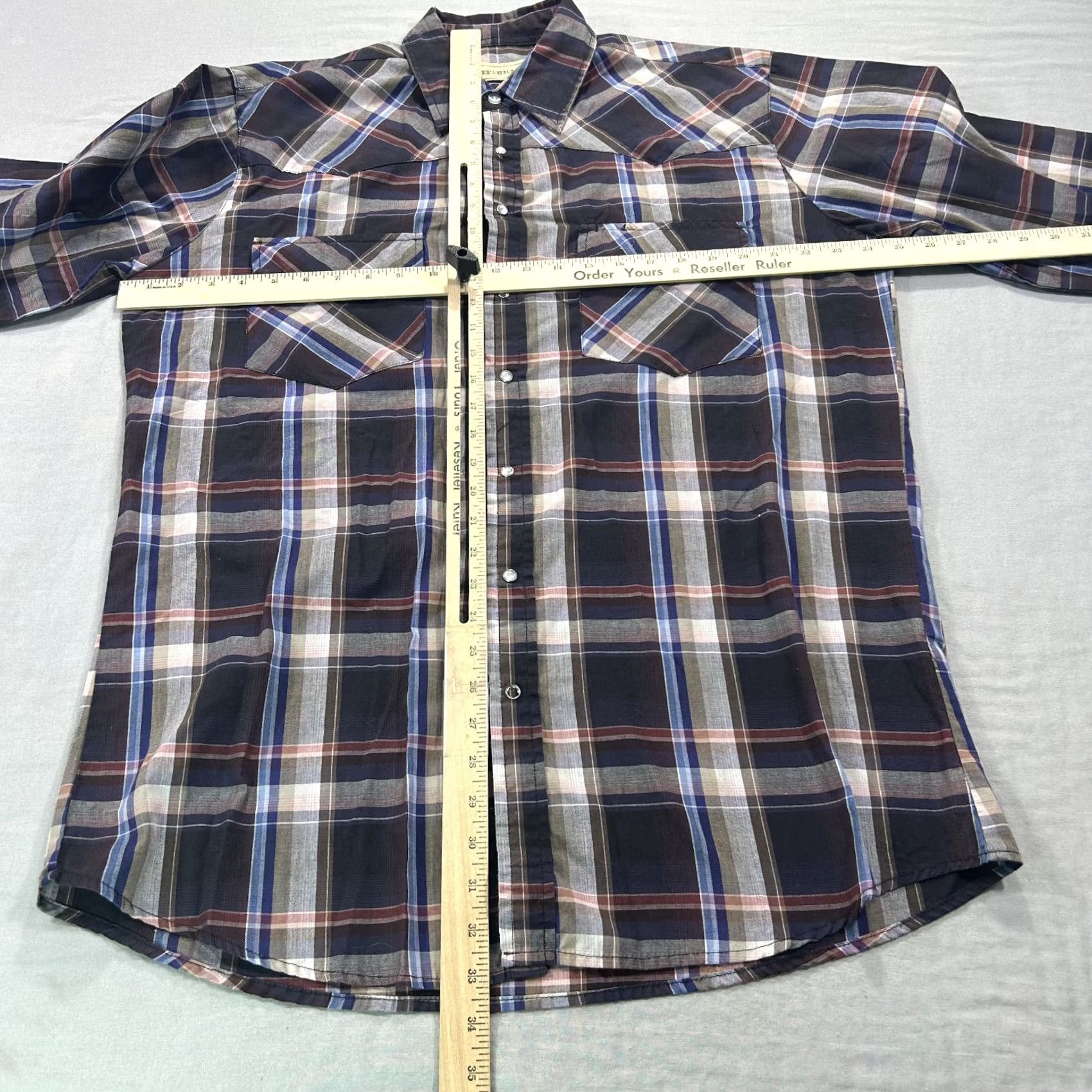 Vintage Bit & Bridle Shirt Mens Large Tall Blue Plaid Pearl Snap Western Cowboy Adult Size US L / EU 52-54 / 3 - 4 Thumbnail