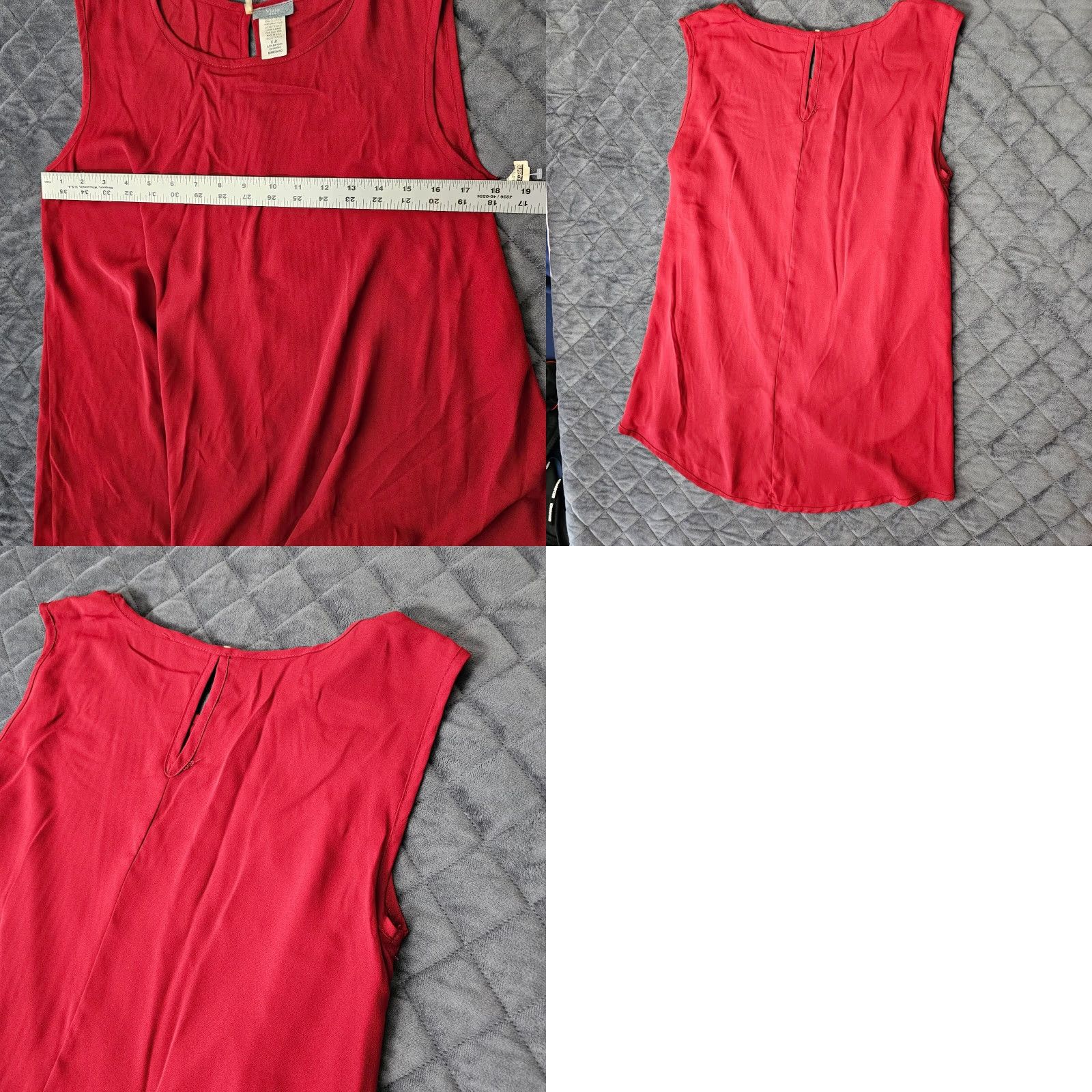 Vintage Vizio Brand USA U.S.A Women’s Blouse Size M Round Neck Sleeveless Top Scrunched Red Maroon Cotton Blend Patch Size M / US 6-8 / IT 42-44 - 8 Thumbnail