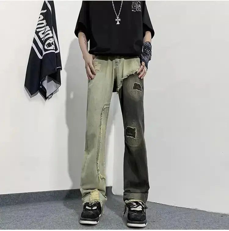 Japanese Brand Retro patchwork straight leg jeans Size US 32 / EU 48 - 1 Thumbnail