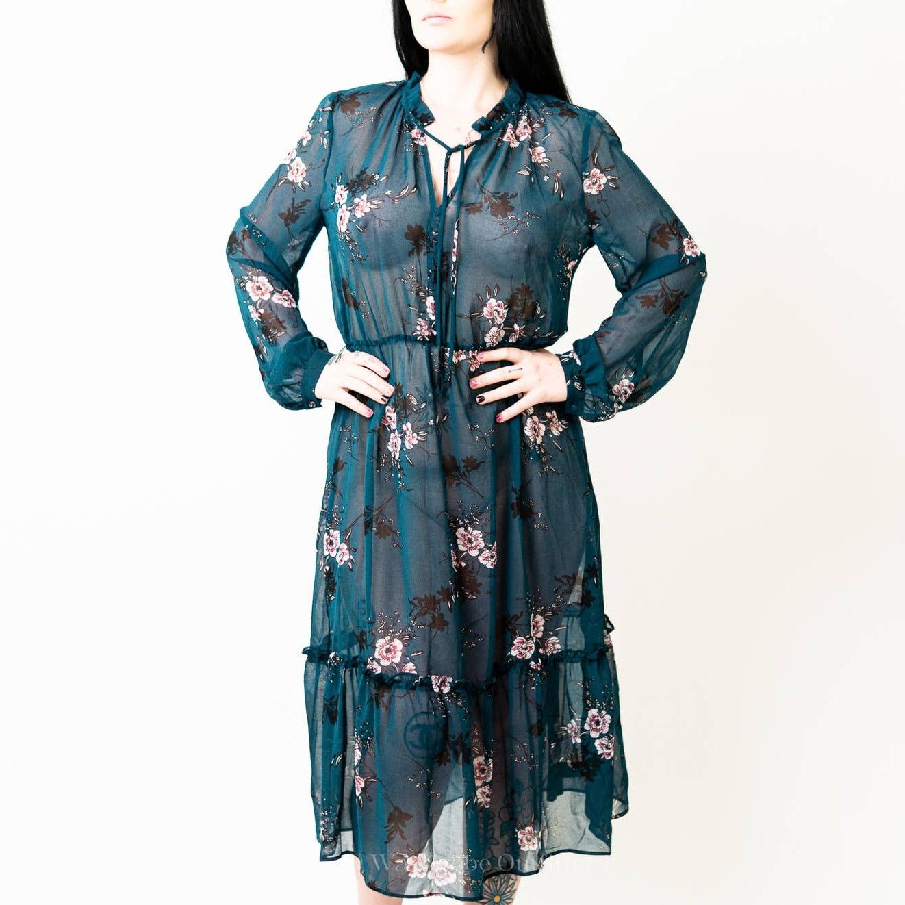 Designer Lulus Newell Teal Green Sheer Floral Print Midi Dress - L | Grailed