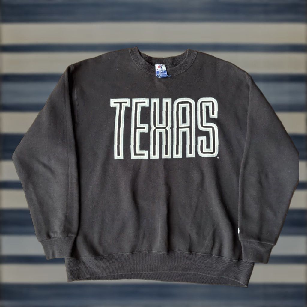 Champion VINTAGE Champion Texas Crew Neck Sweatshirt L Men Black 90s USA Embroidered Logo Size US L / EU 52-54 / 3 - 1 Thumbnail