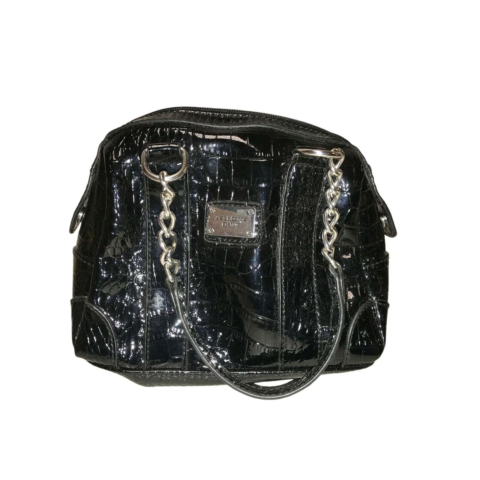 Liz Claiborne Liz Claiborne Black HandBag Purse Shiny Faux Croc Leather Size ONE SIZE - 4 Thumbnail